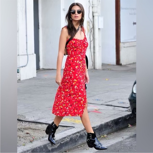 Realisation Juliet Rouge Red Silk Floral Midi Dress Size XS - Picture 2 of 11